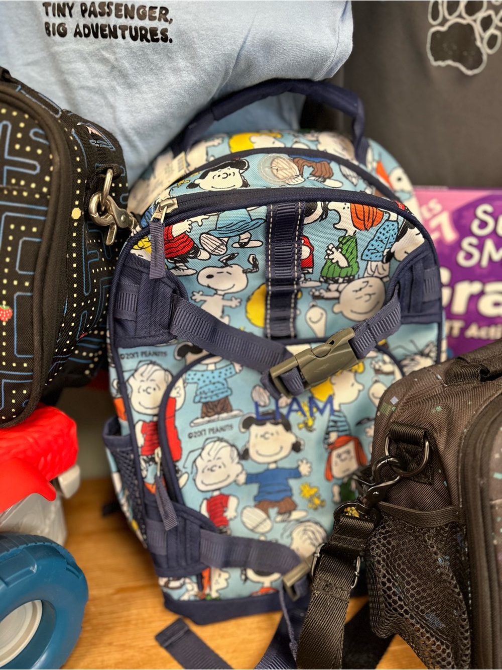 Pottery Barn Kids Light Blue Snoopy & Peanuts Character Backpack Liam Name